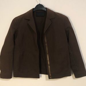 Prada Brown Button Up Jacket with Leather Detail